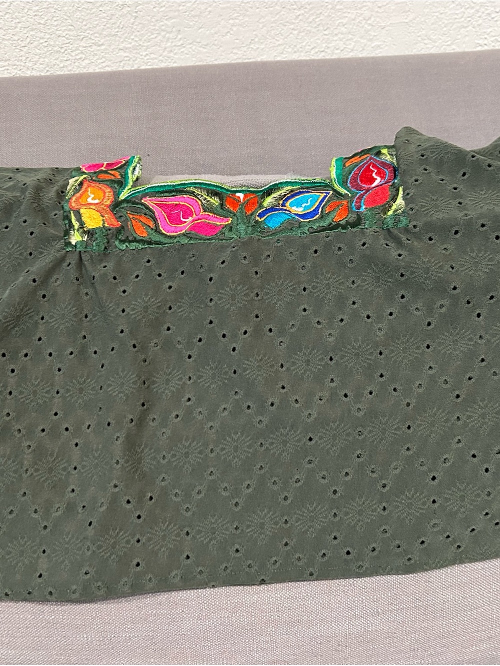 Embroidered Olive Eyelet Midi Skirt